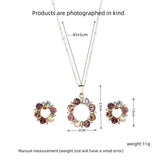 3pcs Circle Diamond Gold Necklace Earrings Set Ladies Celebrity Women Jewelry