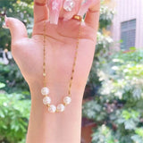 Beading Charm Chain Necklace Women 18K Gold Jewelry Pearls