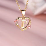 A-Z Letter Flower Pendant Necklace Yellow Gold Color Wedding Jewelry Women