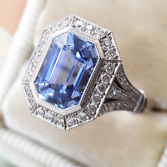 Temperament Blue Sapphire Ring Women Wedding Anniversary Jewelry