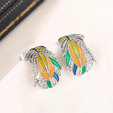 Colorful Enamel Feather Earrings for Women Exquisite Wedding Jewelry