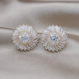 Luxury Round Zircon Earrings 14K Gold Party Women Jewelry