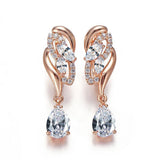 Pink Zircon Rose Gold Drop Earrings Jewelry Party Women