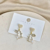 Hollow Animal Rabbit Drop Earrings for Women Pearl Heart Party Jewelry