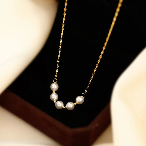 Beading Charm Chain Necklace Women 18K Gold Jewelry Pearls