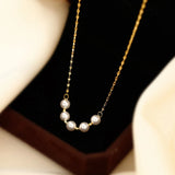 Beading Charm Chain Necklace Women 18K Gold Jewelry Pearls