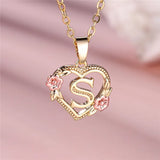 A-Z Letter Flower Pendant Necklace Yellow Gold Color Wedding Jewelry Women