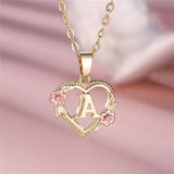 A-Z Letter Flower Pendant Necklace Yellow Gold Color Wedding Jewelry Women