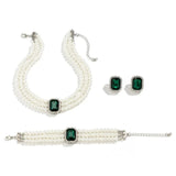 Multilayer Pearl Chain Necklace Bracelet Set for Women Wedding Jewelry Set