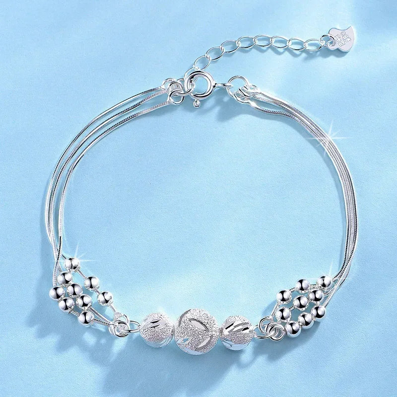 Multilayer Lucky Bead Bracelets 925 Sterling Woman Charm Party Jewelry