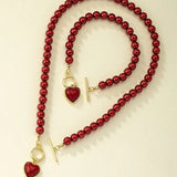 Natural Red Pearl Jewelry Set Pendant Necklace Bracelet For Girl