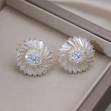 Luxury Round Zircon Earrings 14K Gold Party Women Jewelry