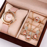 Luxury Women 5Pcs Jewelry Set Wristwatch Wedding Jewelry