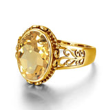 Oval Cut Citrine Art Deco Ring Yellow Gold For Women Jewelry Wedding