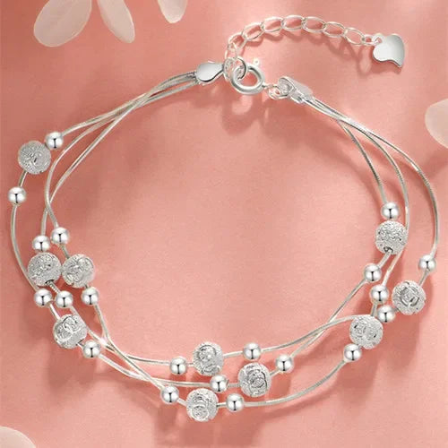 Multilayer Silver Beads Bracelets For Women Luxury Wedding Jewelery