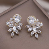 Luxury Round Zircon Earrings 14K Gold Party Women Jewelry