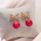Cherry Delicate Stud Earrings For Women Cute Zircon Rhinestone Bow Bowknot Jewelry