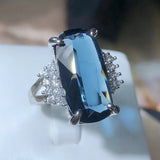 Sapphire Dark Blue Zircon Ring Female Anniverssary Jewelry Gift Women