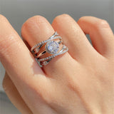 Multi Layer Cross Zircon Ring for Women Party Wedding Jewelry