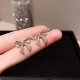 Cherry Delicate Stud Earrings For Women Cute Zircon Rhinestone Bow Bowknot Jewelry