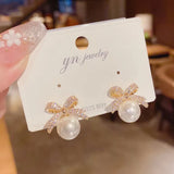 Cherry Delicate Stud Earrings For Women Cute Zircon Rhinestone Bow Bowknot Jewelry