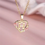 A - Z Letter Flower Pendant Necklace Yellow Gold Color Wedding Jewelry Women - Gemstone Gold