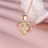 A - Z Letter Flower Pendant Necklace Yellow Gold Color Wedding Jewelry Women - Gemstone Gold