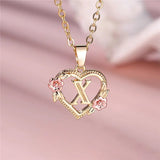 A - Z Letter Flower Pendant Necklace Yellow Gold Color Wedding Jewelry Women - Gemstone Gold