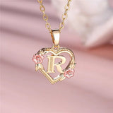 A - Z Letter Flower Pendant Necklace Yellow Gold Color Wedding Jewelry Women - Gemstone Gold