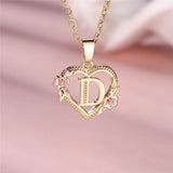 A - Z Letter Flower Pendant Necklace Yellow Gold Color Wedding Jewelry Women - Gemstone Gold