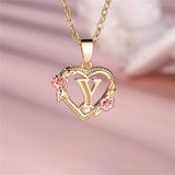 A - Z Letter Flower Pendant Necklace Yellow Gold Color Wedding Jewelry Women - Gemstone Gold