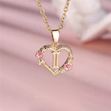A - Z Letter Flower Pendant Necklace Yellow Gold Color Wedding Jewelry Women - Gemstone Gold