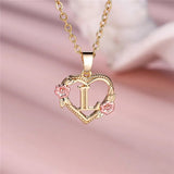 A - Z Letter Flower Pendant Necklace Yellow Gold Color Wedding Jewelry Women - Gemstone Gold