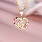 A - Z Letter Flower Pendant Necklace Yellow Gold Color Wedding Jewelry Women - Gemstone Gold