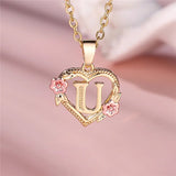 A - Z Letter Flower Pendant Necklace Yellow Gold Color Wedding Jewelry Women - Gemstone Gold