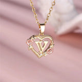 A - Z Letter Flower Pendant Necklace Yellow Gold Color Wedding Jewelry Women - Gemstone Gold