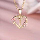 A - Z Letter Flower Pendant Necklace Yellow Gold Color Wedding Jewelry Women - Gemstone Gold