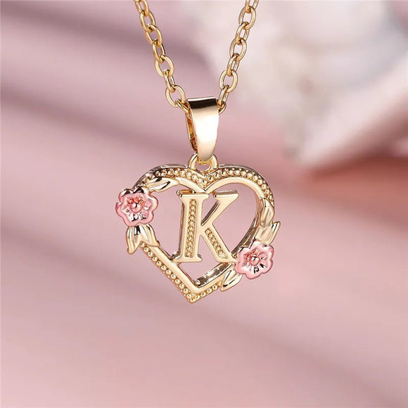 A - Z Letter Flower Pendant Necklace Yellow Gold Color Wedding Jewelry Women - Gemstone Gold