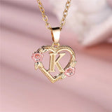 A - Z Letter Flower Pendant Necklace Yellow Gold Color Wedding Jewelry Women - Gemstone Gold