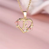 A - Z Letter Flower Pendant Necklace Yellow Gold Color Wedding Jewelry Women - Gemstone Gold