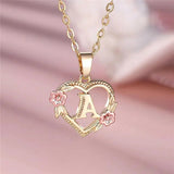 A - Z Letter Flower Pendant Necklace Yellow Gold Color Wedding Jewelry Women - Gemstone Gold
