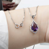 Amethyst Gemstone Pendant Necklace Water Drop Wedding Jewelry - Genuine - Gemstone