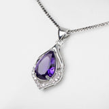 Amethyst Gemstone Pendant Necklace Water Drop Wedding Jewelry - Genuine - Gemstone