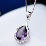 Amethyst Gemstone Pendant Necklace Water Drop Wedding Jewelry - Genuine - Gemstone