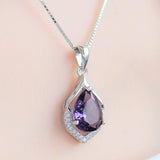 Amethyst Gemstone Pendant Necklace Water Drop Wedding Jewelry - Genuine - Gemstone