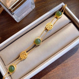 Antique Jade Bracelet 14k Yellow Gold For Women Jewelry - Genuine - Gemstone