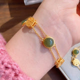 Antique Jade Bracelet 14k Yellow Gold For Women Jewelry - Genuine - Gemstone