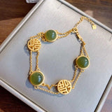 Antique Jade Bracelet 14k Yellow Gold For Women Jewelry - Genuine - Gemstone