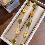 Antique Jade Bracelet 14k Yellow Gold For Women Jewelry - Genuine - Gemstone