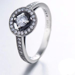 Antique Silver Clear Zircon Ring Wedding Women Jewelry - Genuine - Gemstone